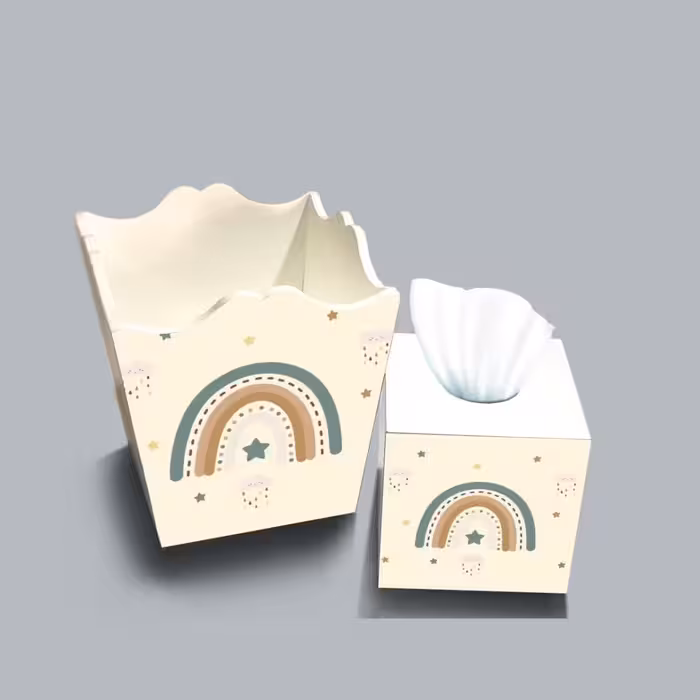 ست سطل و جا دستمال چوبی کودک طرح رنگین کمان کد A3879