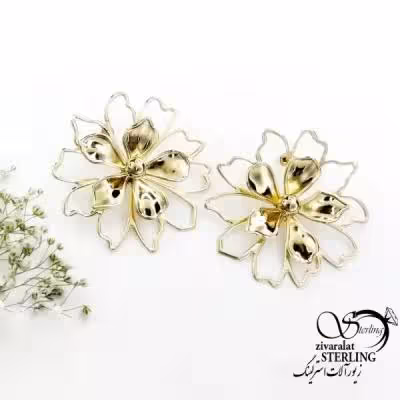 گوشواره گل مجلسی طرح طلا کد 18936