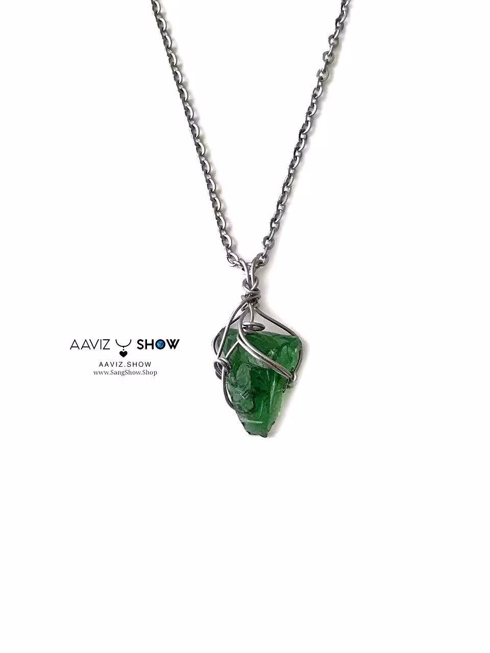گردنبند سنگ راف ابسیدین سبز نمونه  استثنایی و معدنی A1325