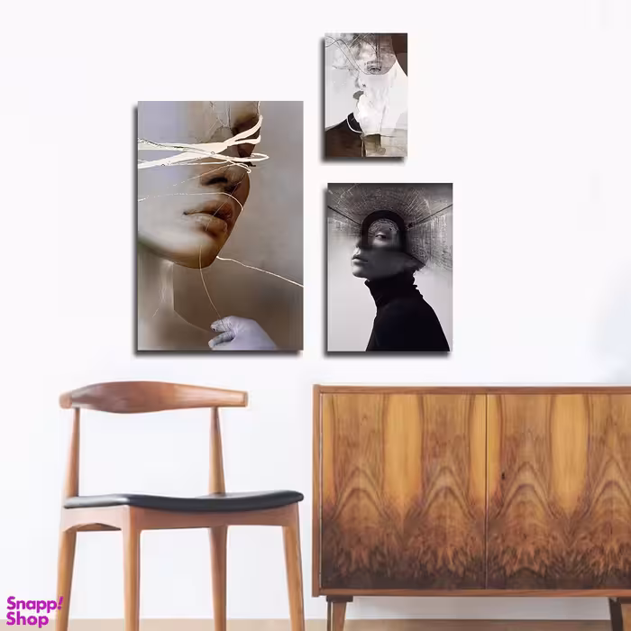 تابلو شاسی بکلیت طرح نقاشی مدرن چهره مدل SH-1821 مجموعه 3 عددی