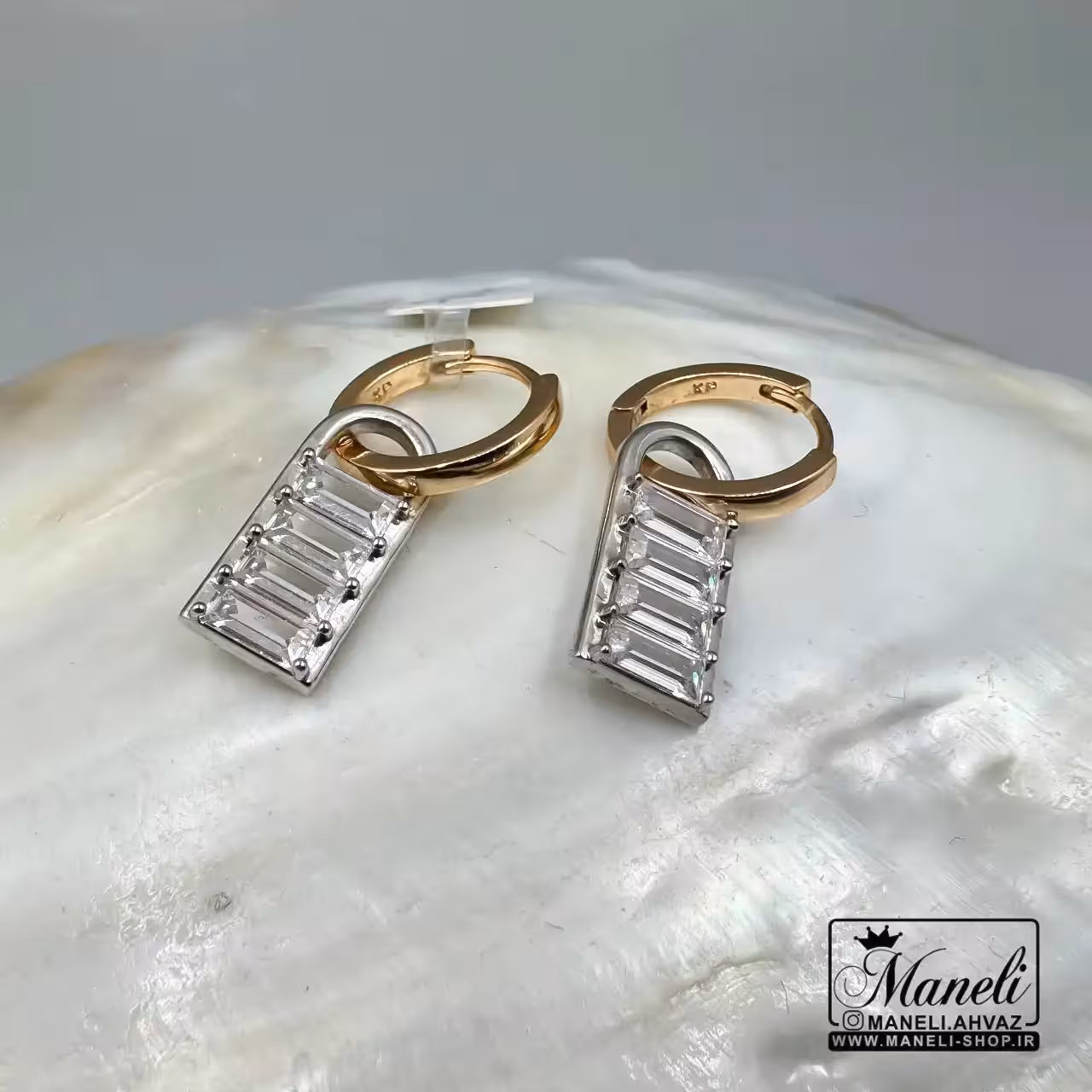 گوشواره ژوپینگ مدل تیفانی با نگین باگتی|14040417