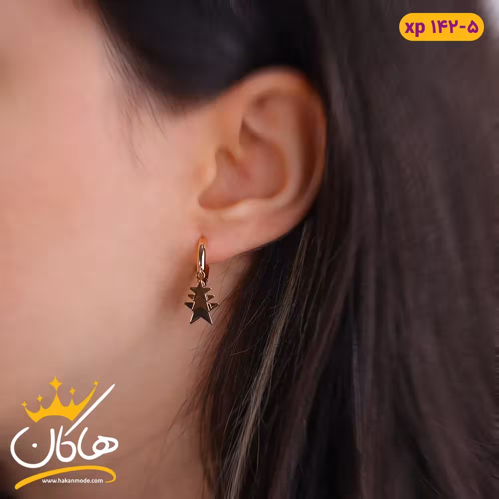 گوشواره حلقه ای آویز ستاره طلایی | xp142/5
