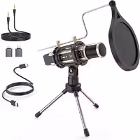 میکروفون کندانسور با پایه و کارت صدا داخلی برای ضبط اکو کارائوکه آواز خواندن Garageband Smule