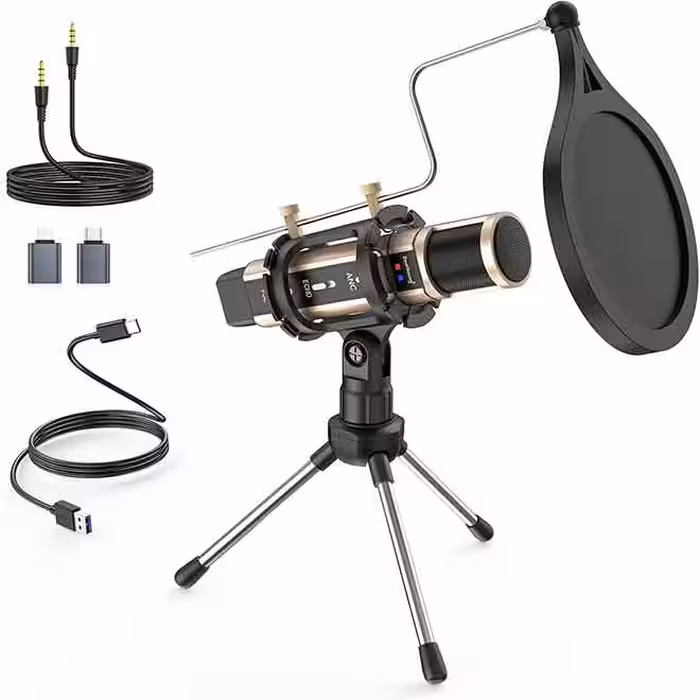 میکروفون کندانسور با پایه و کارت صدا داخلی برای ضبط اکو کارائوکه آواز خواندن Garageband Smule