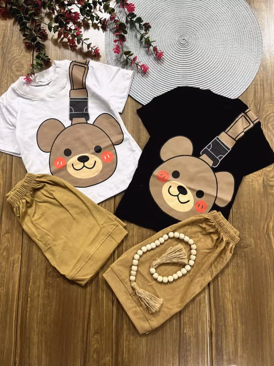 لباس بچه گانه تیشرت شلوارک خرس کمربندی