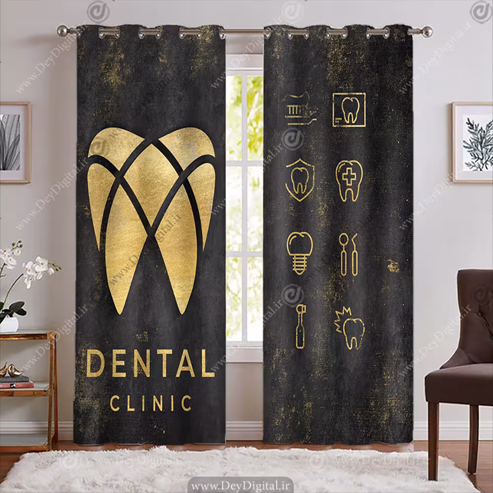 پرده پانچی دندان پزشکی طلایی و مشکی طرح خدمات سلامت دندان BA-9618-s