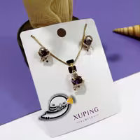 نیم ست برند Xuping از جنس مس و روکش طلا بسیار با کیفیت طرح قلب تک نگین یاسی ظریف کاملا مشابه طلا