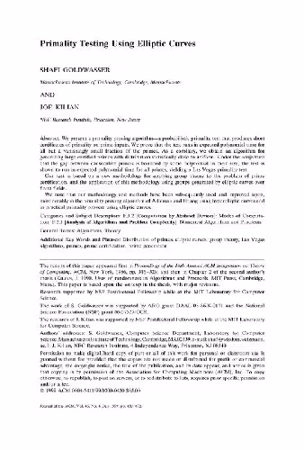خرید و دانلود نسخه کامل کتاب Testing primality using elliptic curves