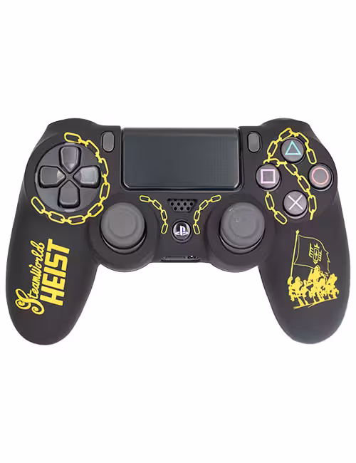 روکش محافظ دسته PS4 لیزری مشکی زرد طرح استیم ورلد هیست