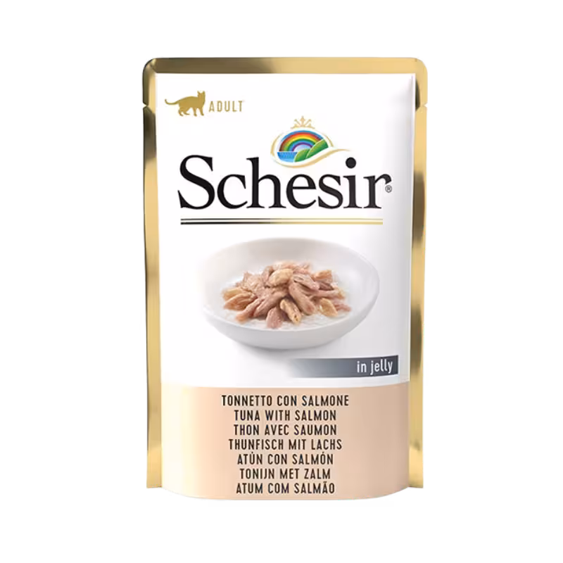 پوچ گربه بالغ تن و ماهی سالمون برند Schesir شسیر 85 گرمی