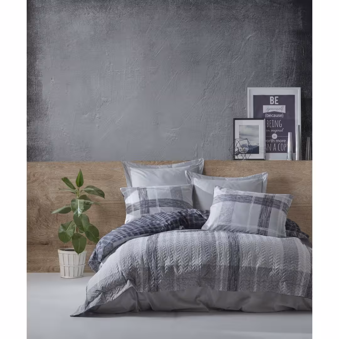 ست روتختی پنبه دوزی کاتن باکس مدل Mode line Miranda Gri دو نفره 4 تکه