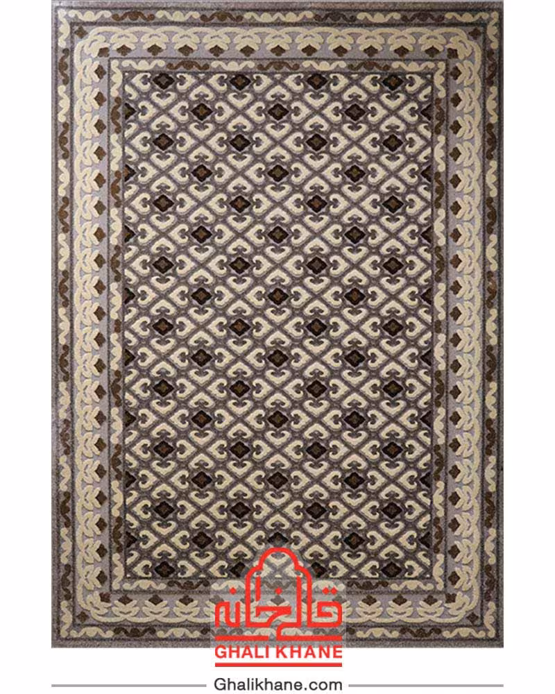 گلیم فرش ماشینی ساوین کد 7409 نقره ای