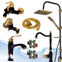 ست 10عددی شیرآلات بامبو مشکی طلایی همراه با علم دوش موج