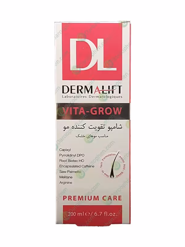 شامپو تقویت کننده موی خشک و آسیب دیده درمالیفت 200 میلی لیتر – Dermalift Vita-Grow Anti Hair Loss Shampoo For Dry & Damaged Hair 200 ml