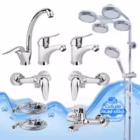 ست 9 عددی شیرآلات برند آیدا صنعت مدل قهرمان اردکی | شیر ظرفشویی   دو عدد شیر روشویی   شیر حمام   دو عدد شیر توالت   علم دوش هلی شاتی   دو عدد شلنگ توالت | کروم براق