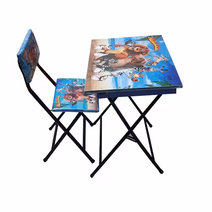 ست میز تحریر و صندلی آسایش مدل تاشو باکسدار طرح ماداگاسکار