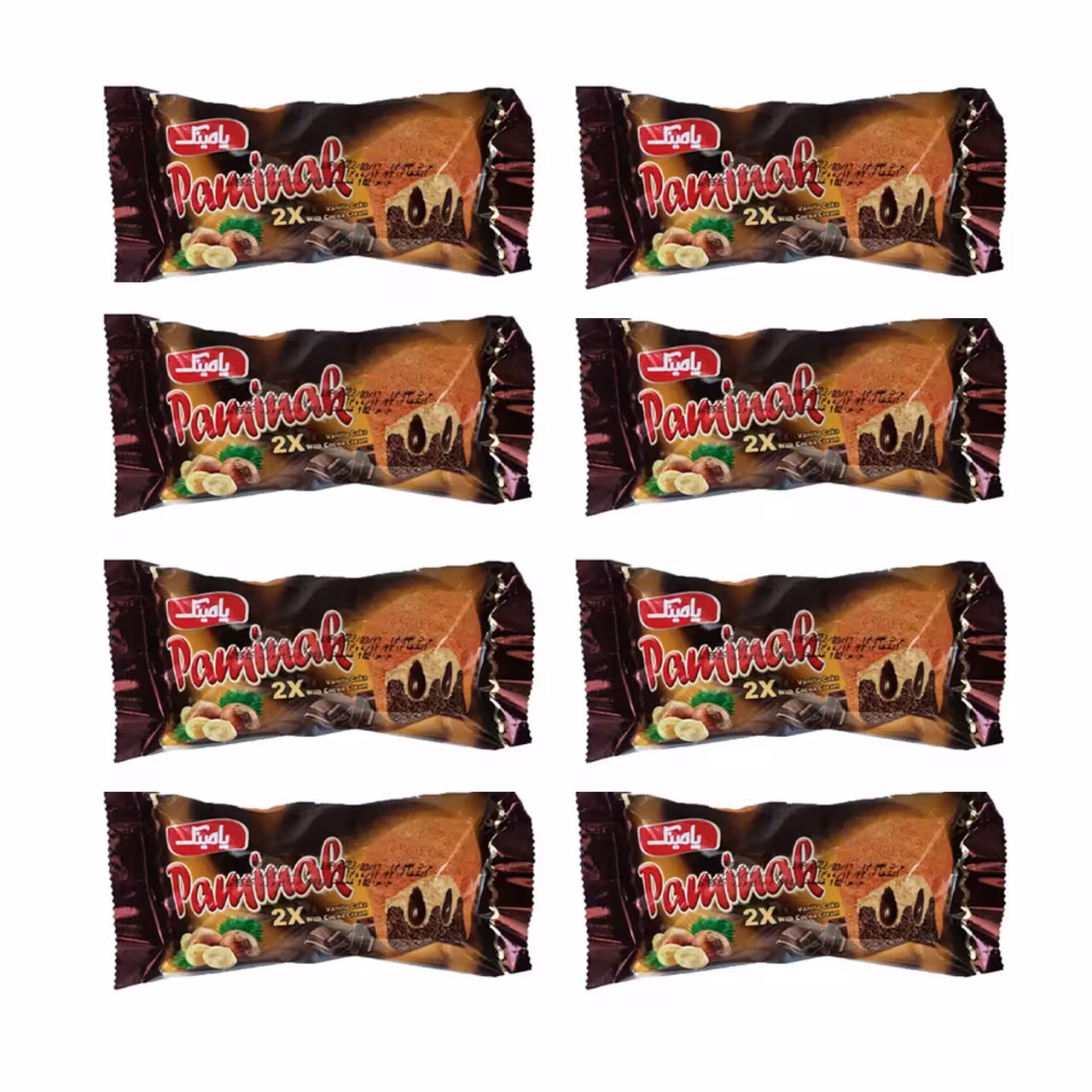 کیک کاکائویی با مغزی کرم کاکائو پامینک 50 گرمی بسته 36 عددی