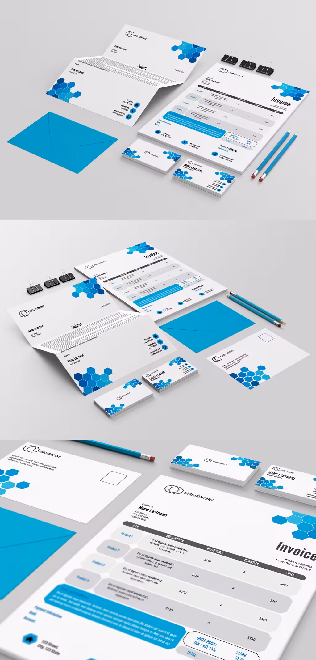 دانلود ست شرکتی Stationery Layout Set with Hexagonal Design