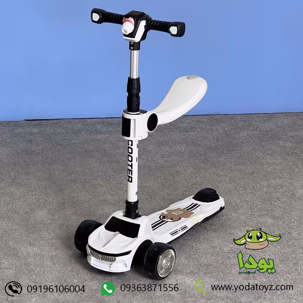 اسکوتر صندلی دار کودک طرح ماشین رنگ سفید