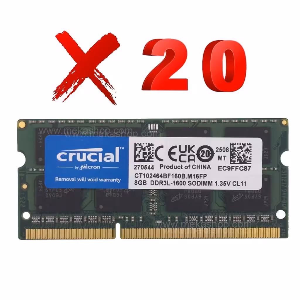 رم لپ تاپ کروشیال Crucial DDR3L 1600MHz PC3l CL11 8GB پک 20 عددی