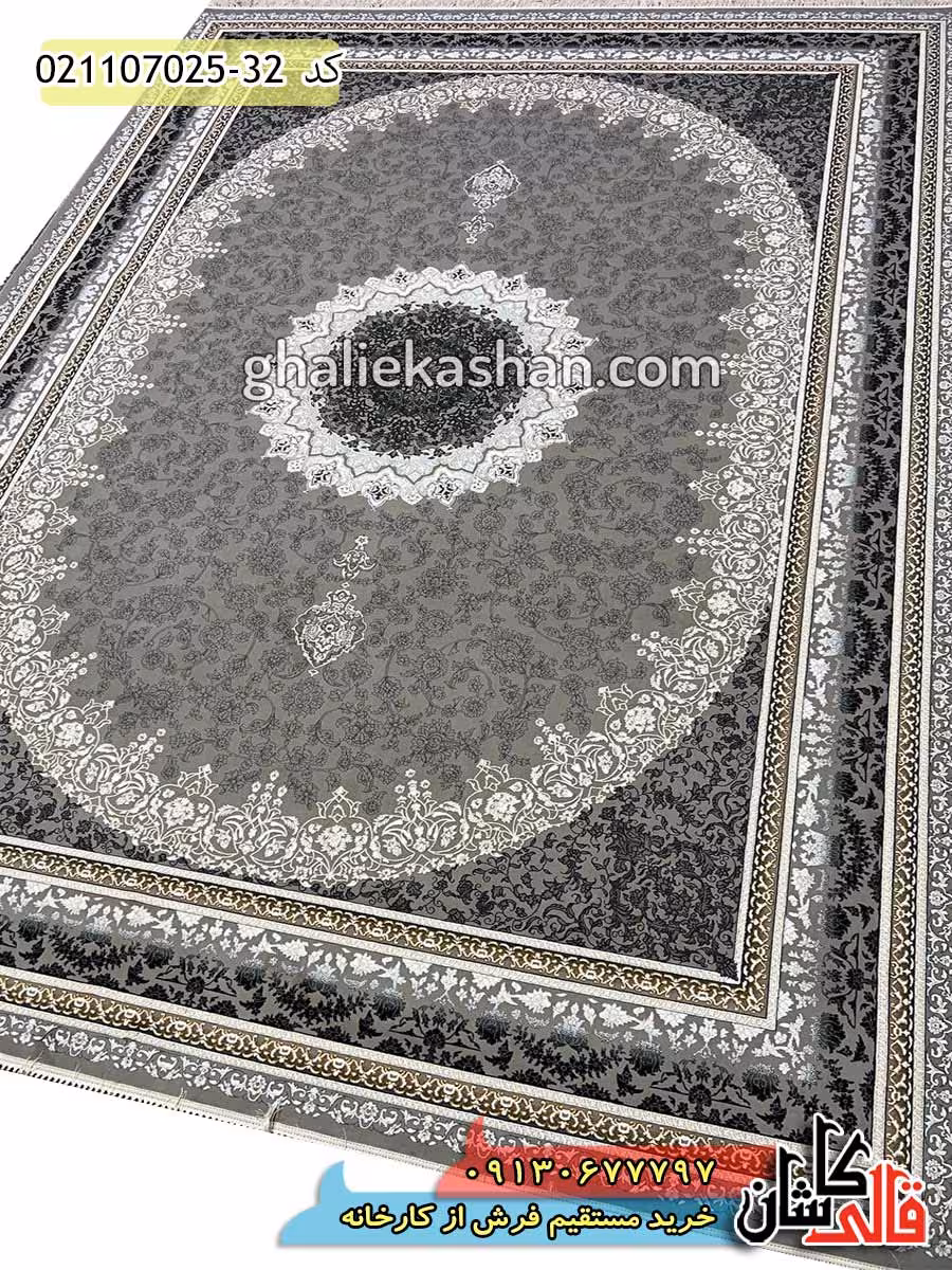 فرش طلاکوب 700 شانه طرح یاس زمینه فیلی کاشان