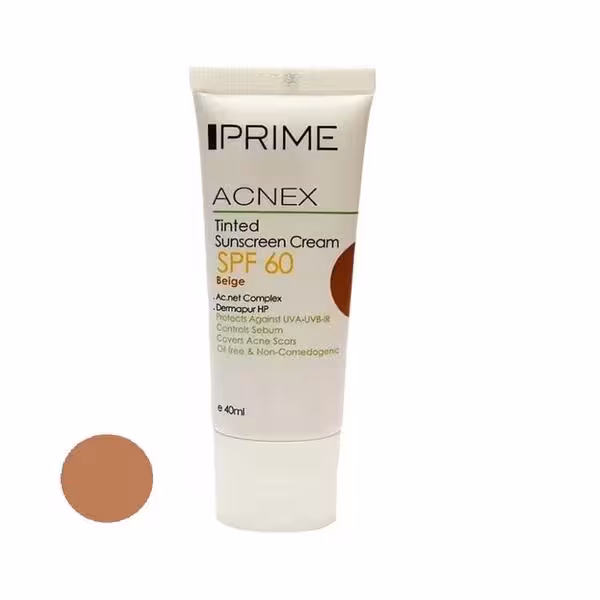ضدآفتاب بژ طبیعی Prime پرایم مدل SPF60 پوست مختلط تا چرب 40 میل