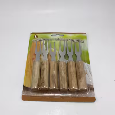 چنگال زیتون خوری مدل دسته چوبی بسته 6 عددی