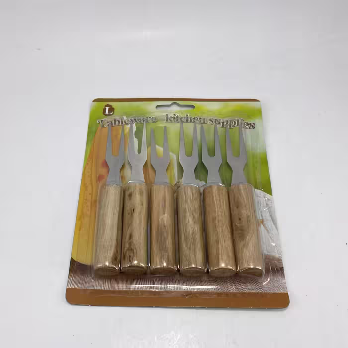 چنگال زیتون خوری مدل دسته چوبی بسته 6 عددی