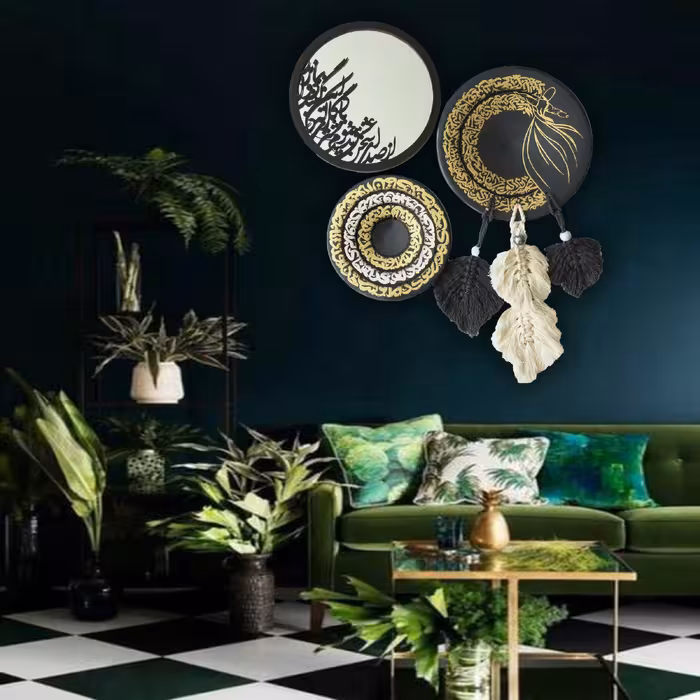 بشقاب و آینه دیوارکوب طرح سخن عشق کد 1090 مجموعه سه عددی