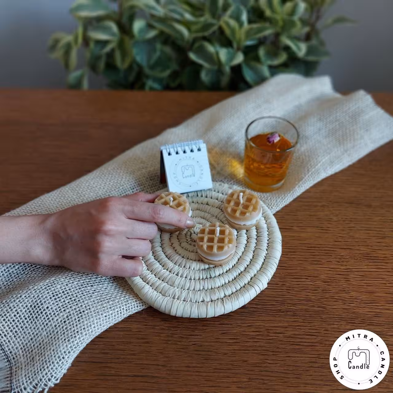 شمع بیسکوئیت حصیری - پک 3تایی