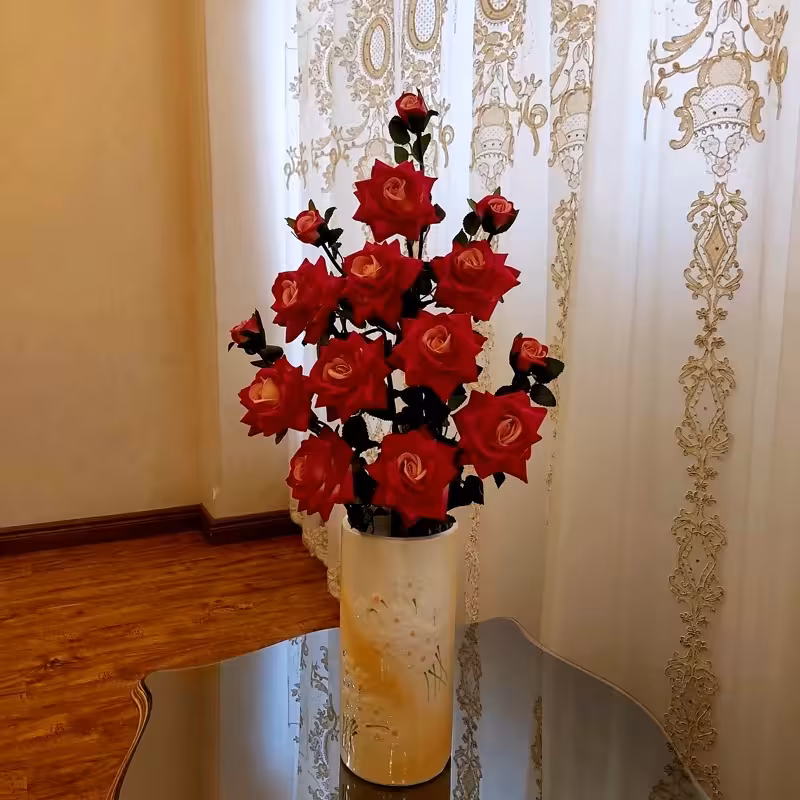 گل مصنوعی رز مخمل سه گل خارجی کد zs531 عالیجناب در ارتفاع 72 سانت | amazonchi