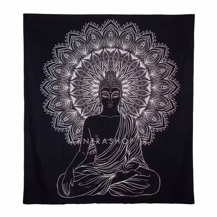 بکدراپ تپستری هندی طرح بودا سیاه و سفید (روتختی دو نفره) کد 327