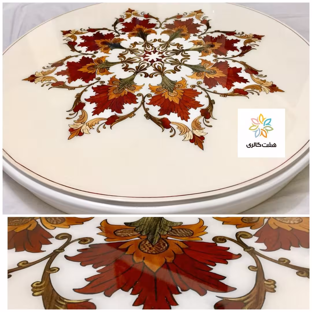 میز ناهارخوری معرق منبت چوب طرح گل کد 101383