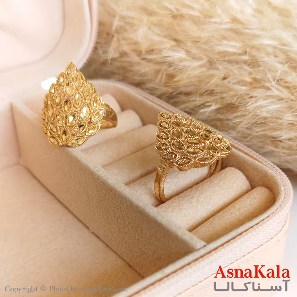 انگشر طلاروس زنانه مدل گندمی  قلبی تراشدار رنگ ثابت مادام العمر  کد ANG19266W