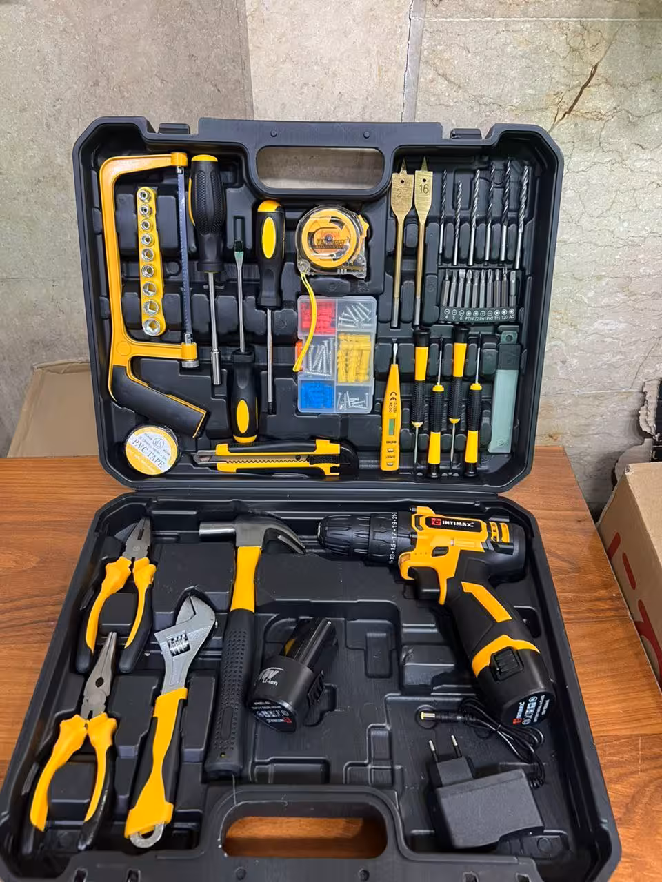 کیت دریل شارژی 12 ولت اینتی مکس 2 باتری با لوازم کامل مدل 0928