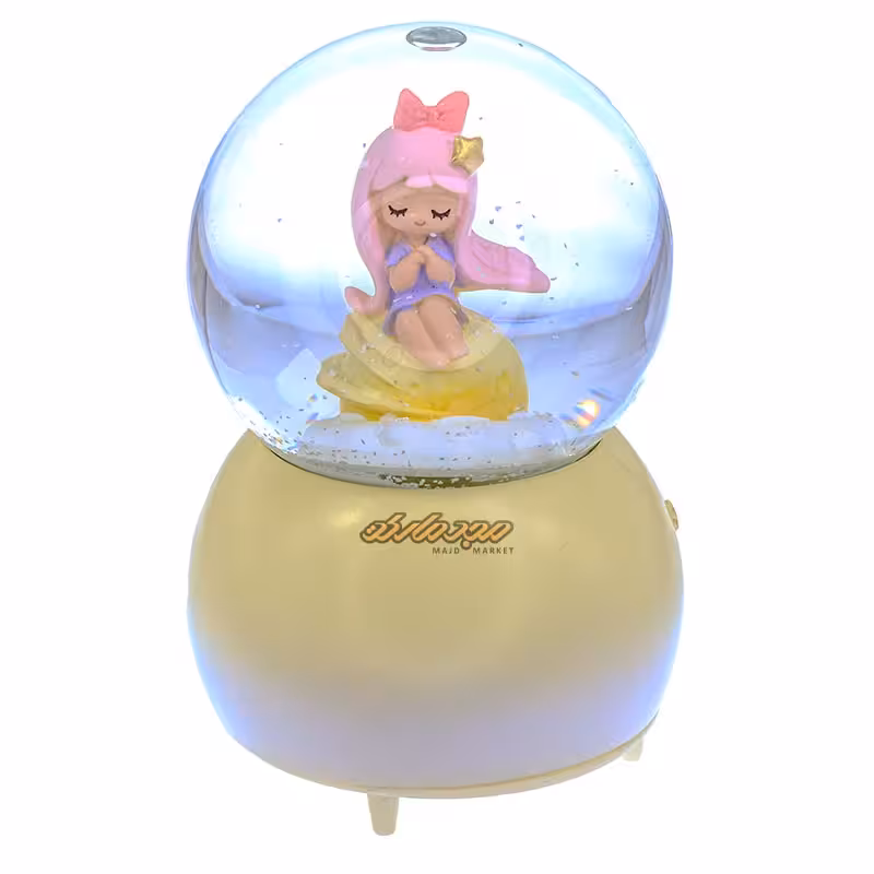 گوی فانتزی بزرگ موزیکال زرد طرح دخترک