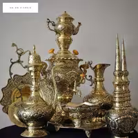 سرویس سماور برنجی دکوری 3.5 لیتری با قلمزنی عالی و درجه یک و روکش کوره ای