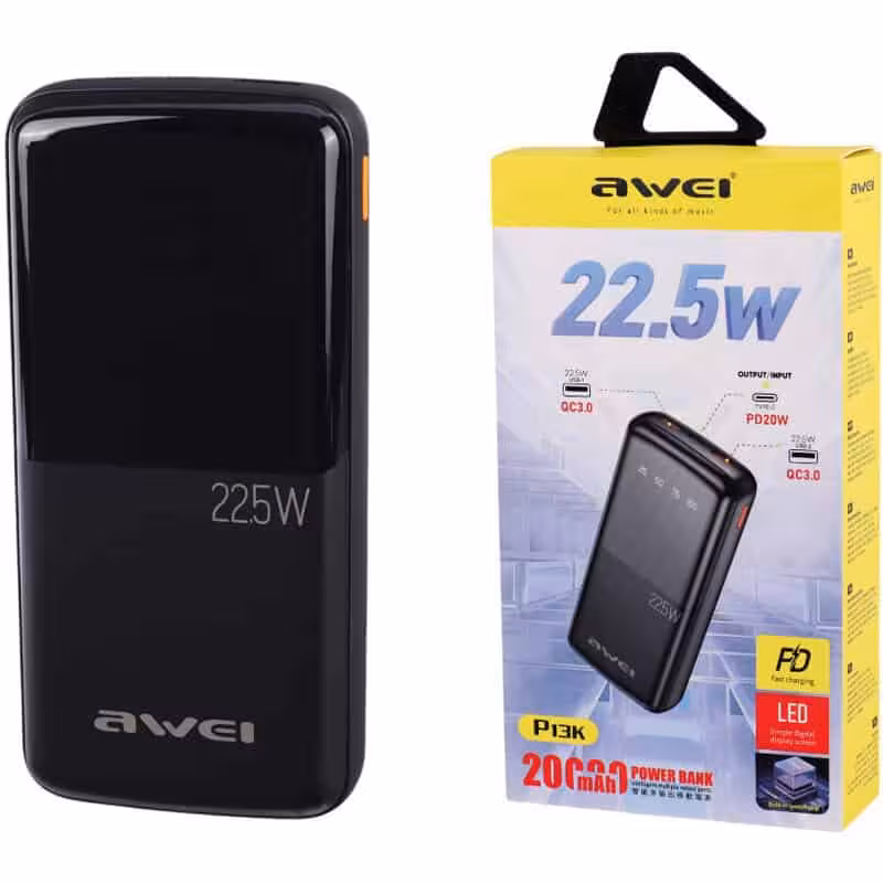 پاور بانک فست شارژ اوی P13K PD QC3.0 22.5W ظرفیت 20000 میلی آمپر ساعت