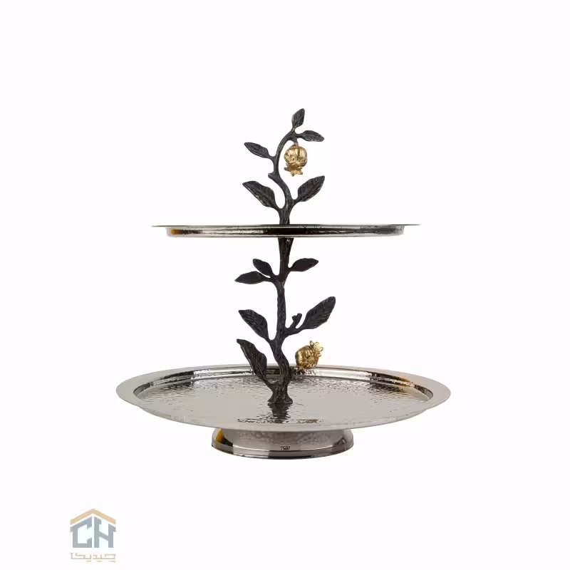 شیرینی خوری استیل و برنج گرد 2 طبقه گلدکیش طرح Ruby مدل GK879187-1