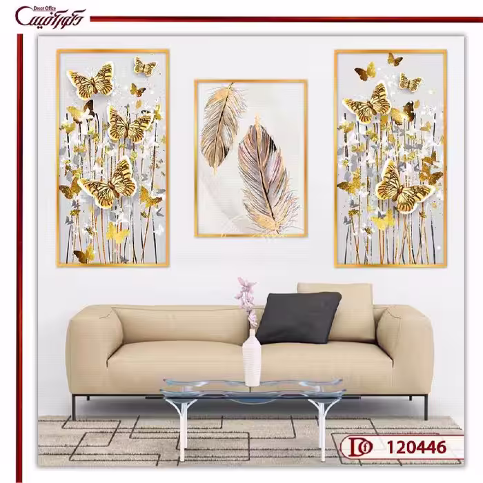 تابلو ست پر و پروانه طلایی مدرن K120446
