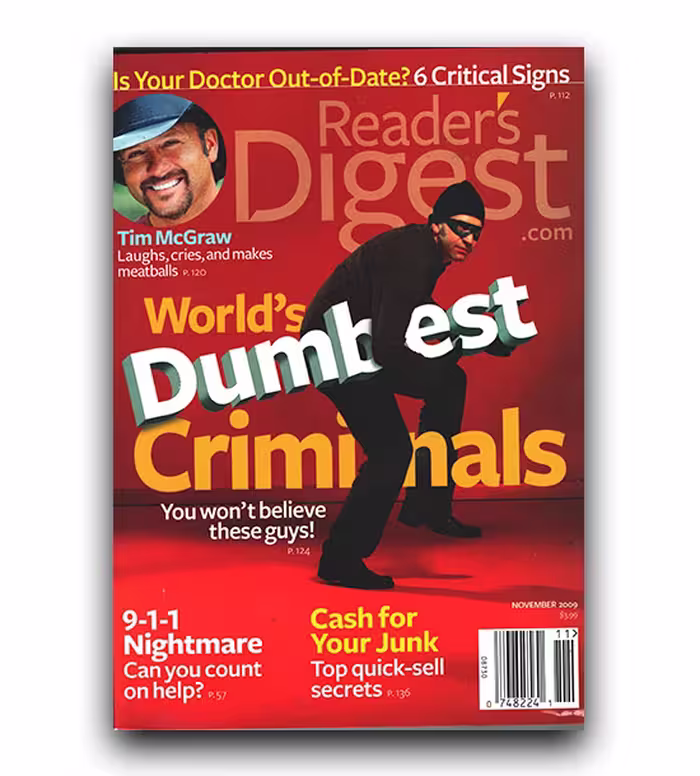 مجله انگلیسی چاپ اصل کاغذ گلاسه روغنی readers digest dumbest criminals