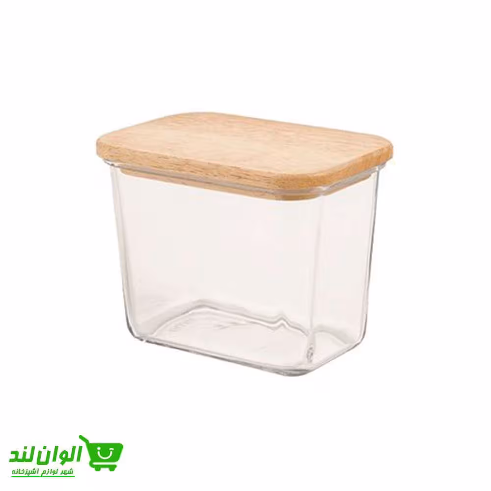 ظرف شیشه ای مستطیل 920 میلی لیتر لیمون مدل درب چوبی کد 37225