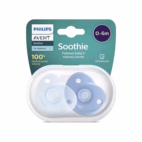 پستانک فیلیپس تمام سیلیکونی 0 تا 6 ماه اونت soothie آبی AVENT