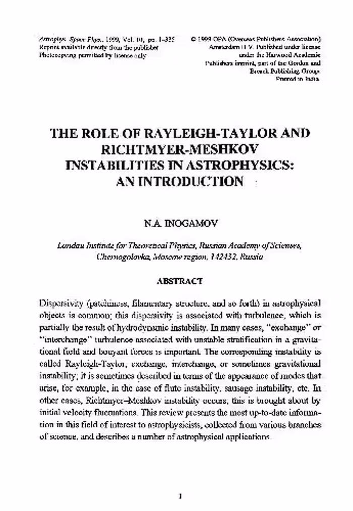 خرید و دانلود نسخه کامل کتاب The Role of Rayleigh - Taylor and Richtmyer-Meshkiv Instabilities in Astrophysics