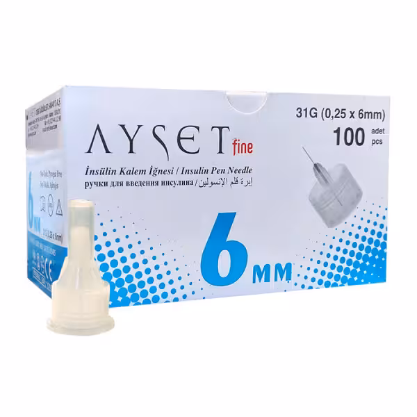 سرسوزن قلم انسولین آیست فاین ayset fine سایز 6 بسته 100 عددی