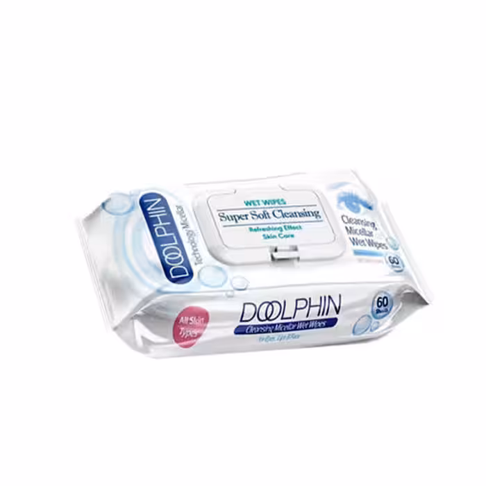 دستمال مرطوب پاک کننده آرایش دلفین بسته 60 عددی