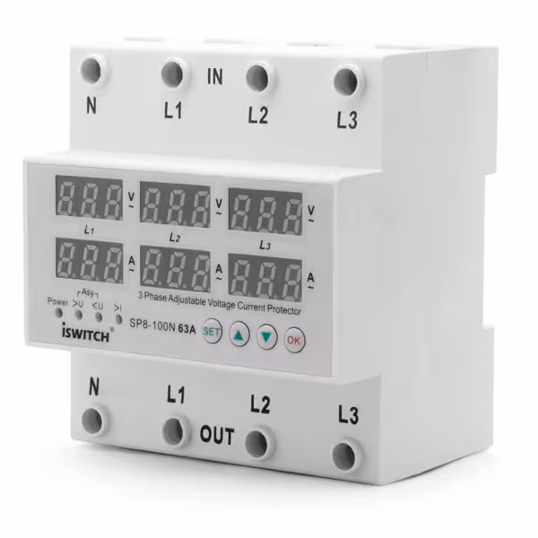 محافظ ولتاژ جریان سه فاز 63 آمپر آی سوئیچ مدل ISVA-1P | کالا مکس