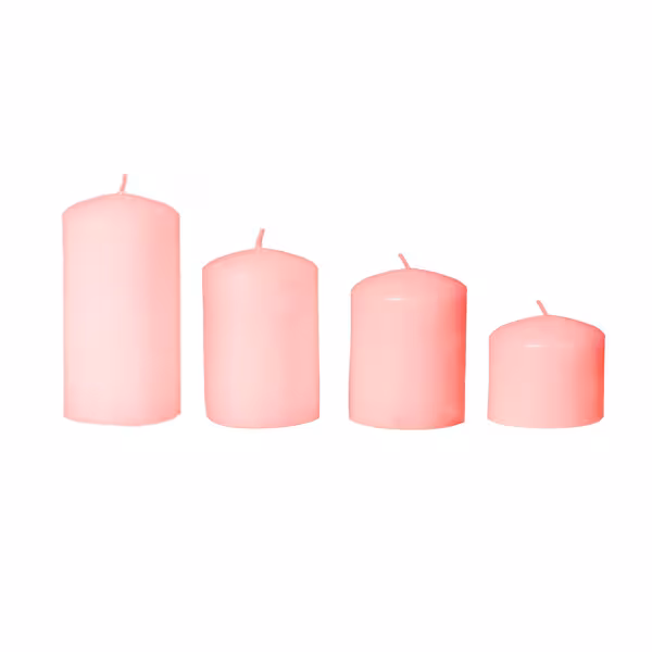 شمع استوانه ای قطر 5 صورتی پاستیلی بسته 4 سایزی