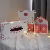 ست سطل اشغال و جا دستمال کاغذی و تقویم چوبی