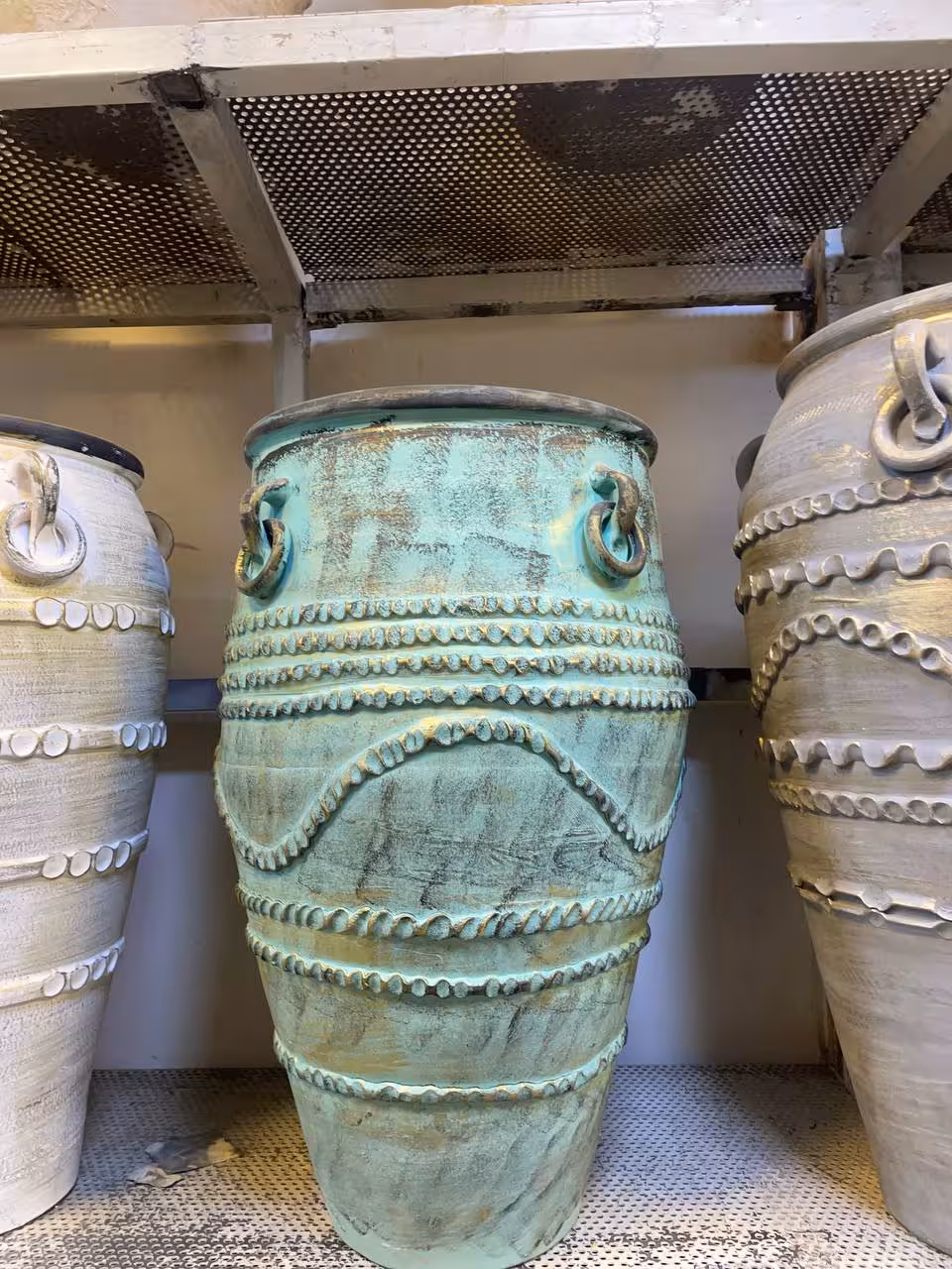 گلدان پتینه سبز و آبی 70 سانتی